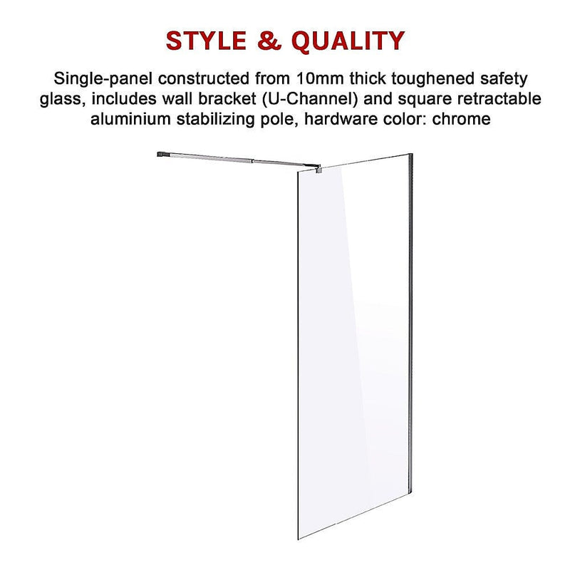 1200 x 2000mm Frameless 10mm Safety Glass Shower Screen