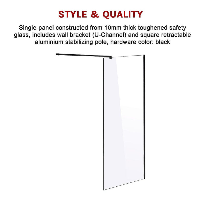 1000 x 2100mm Frameless 10mm Safety Glass Shower Screen