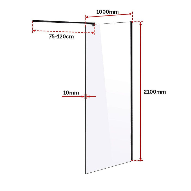 1000 x 2100mm Frameless 10mm Safety Glass Shower Screen