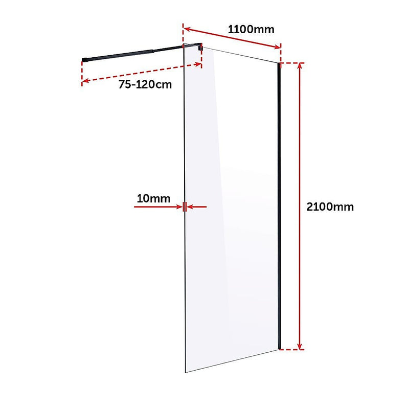 1100 x 2100mm Frameless 10mm Safety Glass Shower Screen