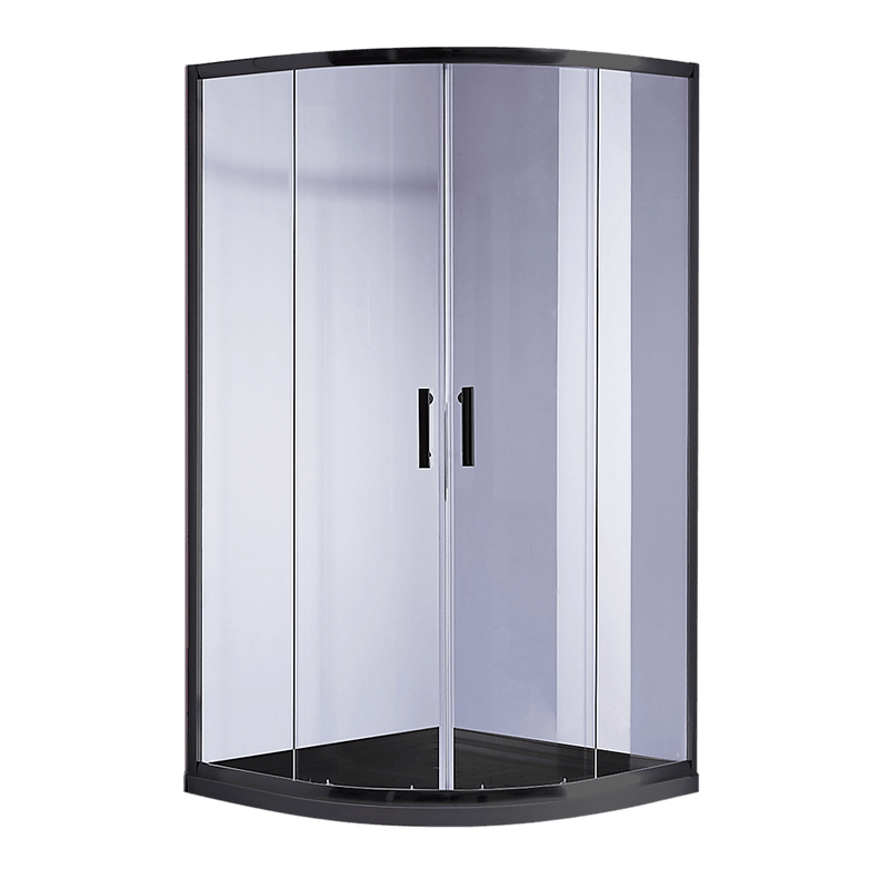 90 x 90cm Rounded Sliding 6mm Curved Shower Screen with Base in Black