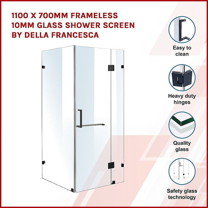 1100 x 700mm Frameless 10mm Glass Shower Screen By Della Francesca