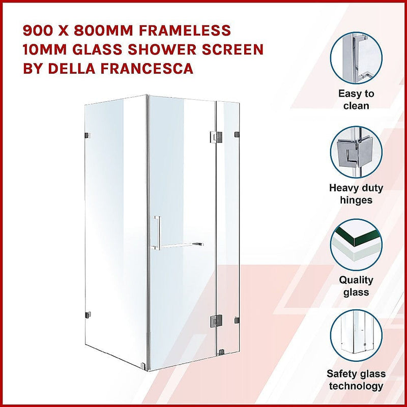 900 x 800mm Frameless 10mm Glass Shower Screen By Della Francesca