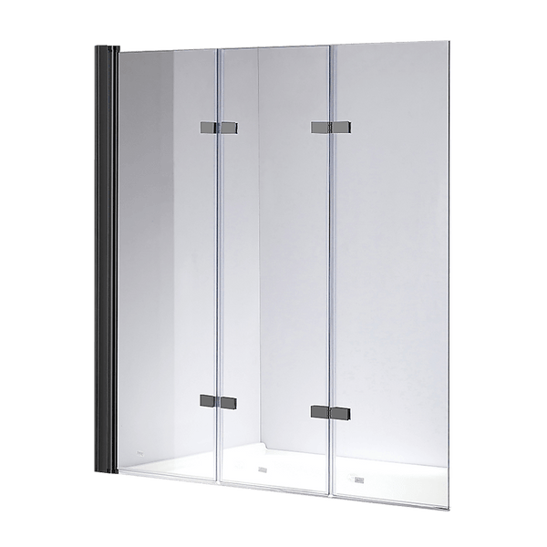 3 Fold Black Folding Bath Shower Screen Door Panel 1300mm x 1400mm