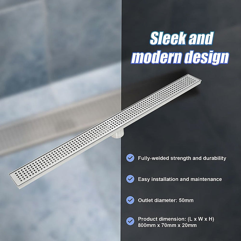 800mm Bathroom Shower Stainless Steel Grate Drain w/Centre outlet Floor Waste