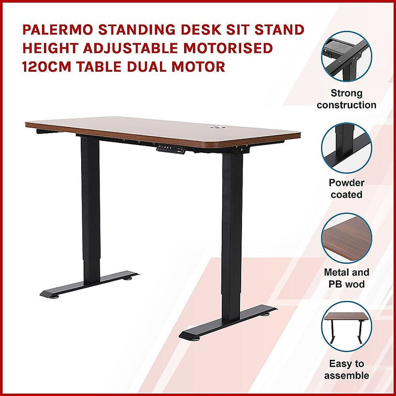 Palermo Standing Desk Sit Stand Height Adjustable Motorised 120cm Table Dual Motor