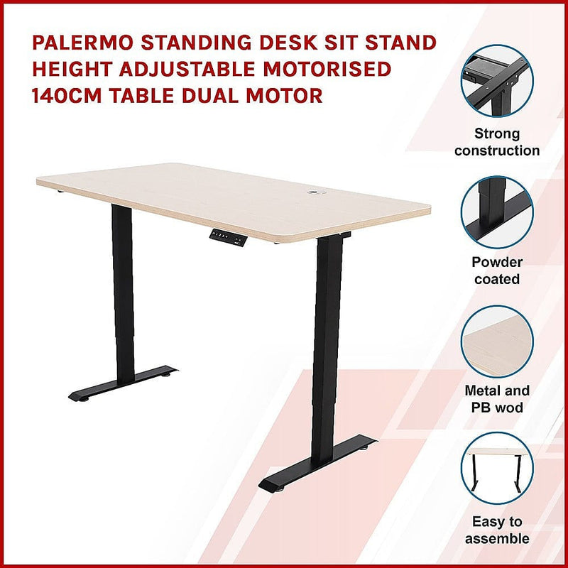 Palermo Standing Desk Sit Stand Height Adjustable Motorised 140cm Table Dual Motor