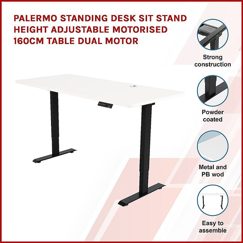 Palermo Standing Desk Sit Stand Height Adjustable Motorised 160cm Table Dual Motor