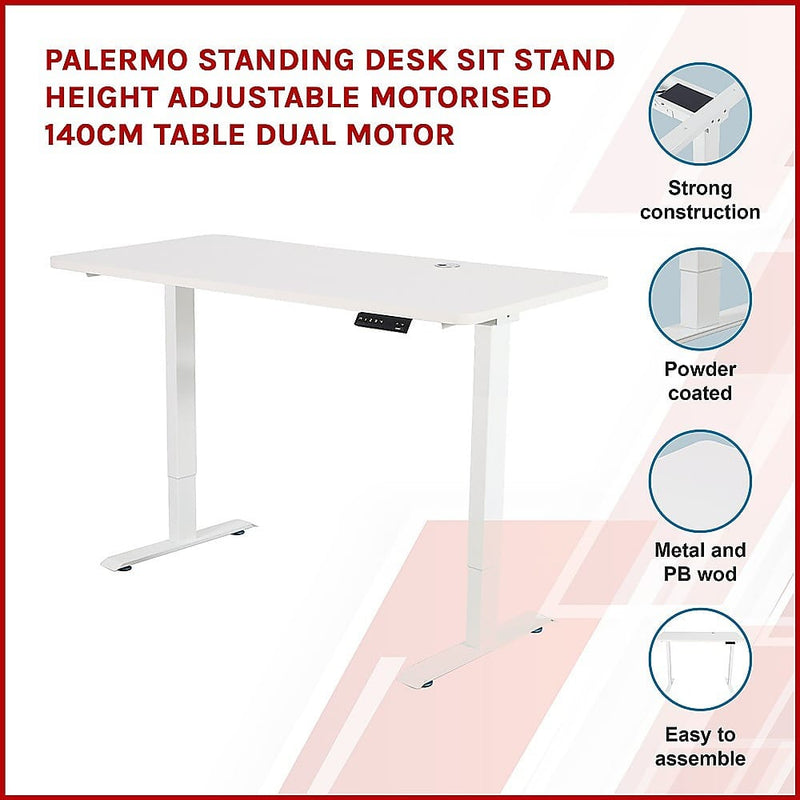 Palermo Standing Desk Sit Stand Height Adjustable Motorised 140cm Table Dual Motor