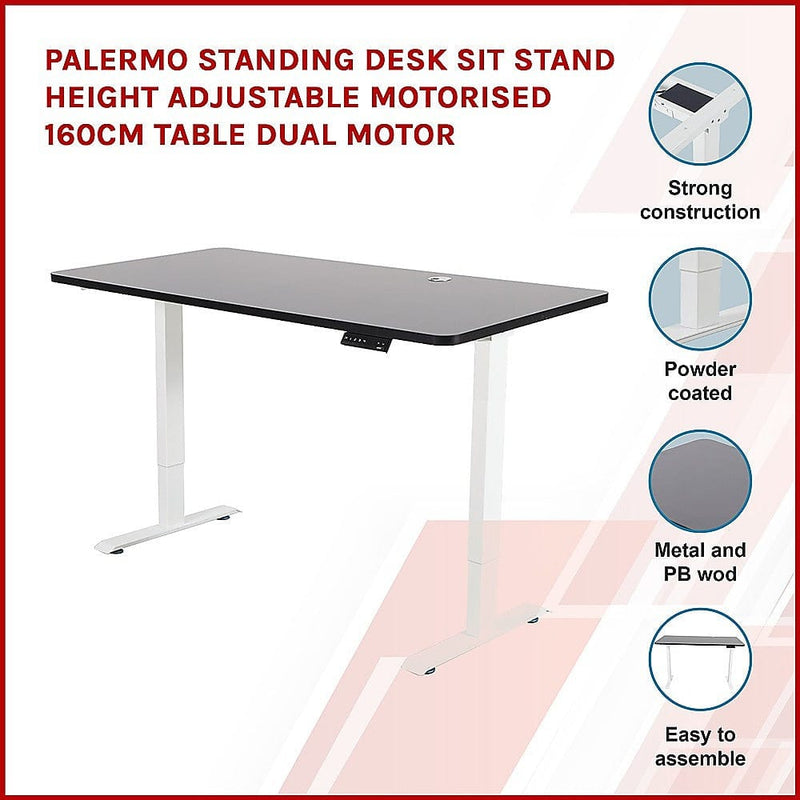 Palermo Standing Desk Sit Stand Height Adjustable Motorised 160cm Table Dual Motor