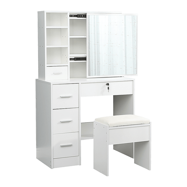 Dressing Table Stool Mirror Jewellery Cabinet Makeup Storage Drawer White