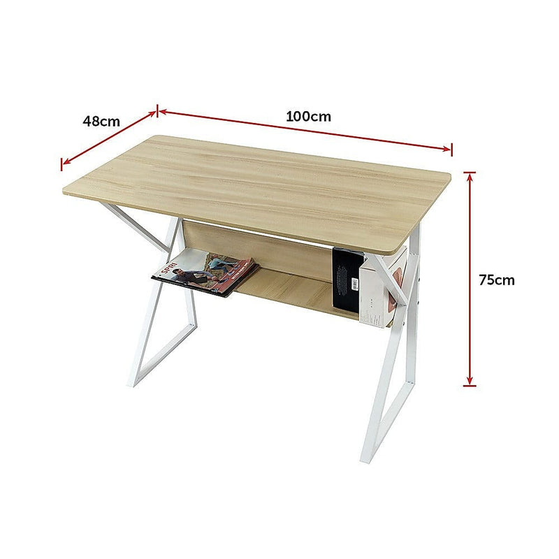 Wood & Metal Computer Desk with Shelf Home Office Furniture