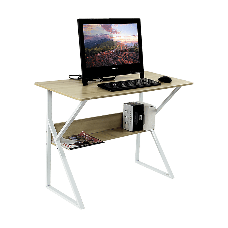 Wood & Metal Computer Desk with Shelf Home Office Furniture