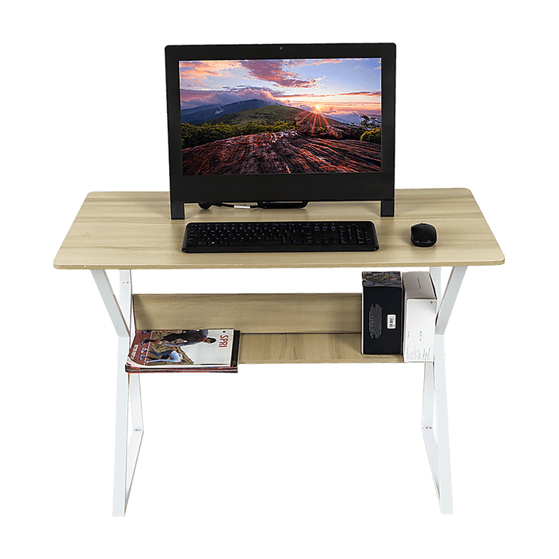 Wood & Metal Computer Desk with Shelf Home Office Furniture