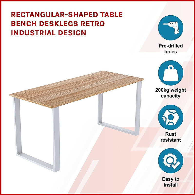 Rectangular-Shaped Table Bench Desk Legs Retro Industrial Design Fully Welded - White