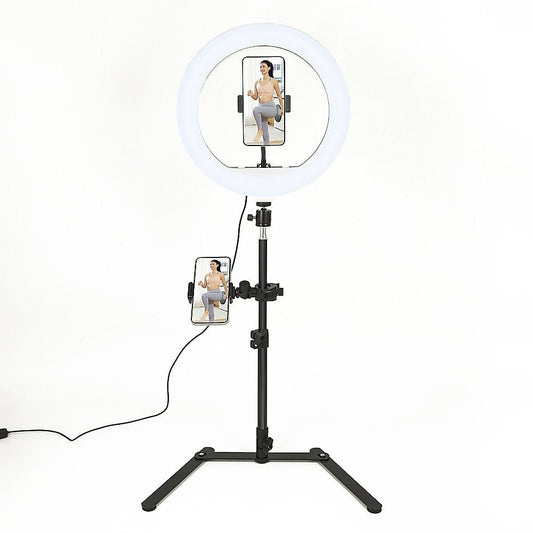 12 Inch LED Video Ring Light with Tabletop Light Stand and Phone Holder Black