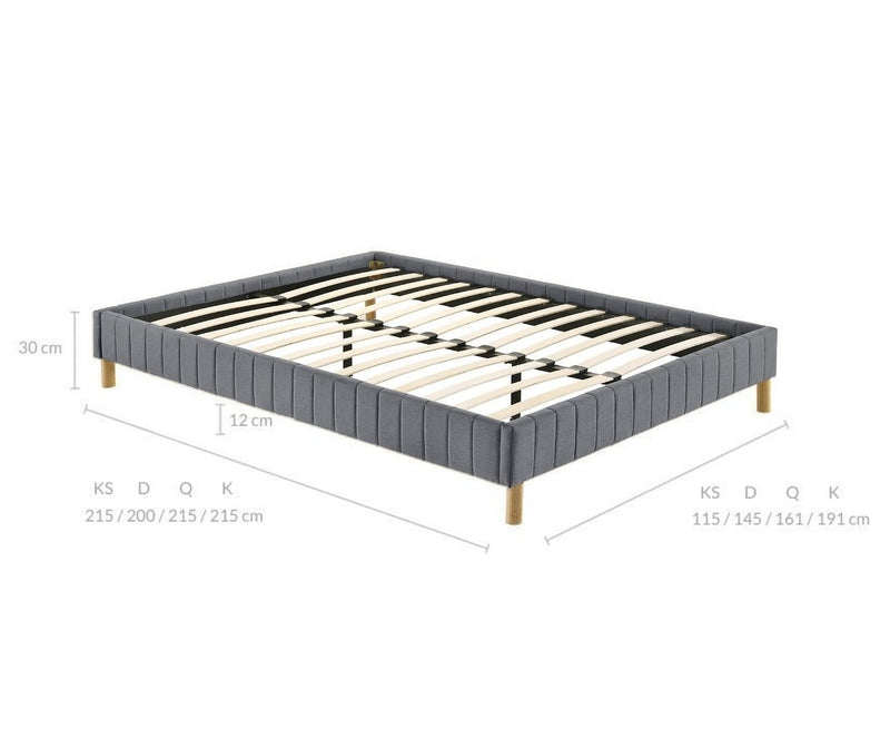 Aries Contemporary Platform Bed Base Fabric Frame with Timber Slat King Single in Light Grey