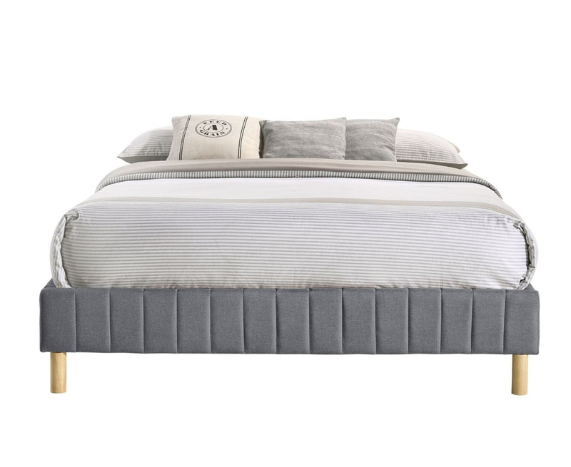 Aries Contemporary Platform Bed Base Fabric Frame with Timber Slat Double Light Grey