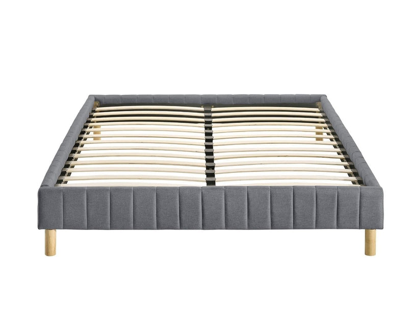 Aries Contemporary Platform Bed Base Fabric Frame with Timber Slat Double Light Grey