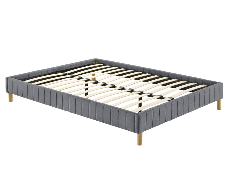 Aries Contemporary Platform Bed Base Fabric Frame with Timber Slat Queen in Light Grey