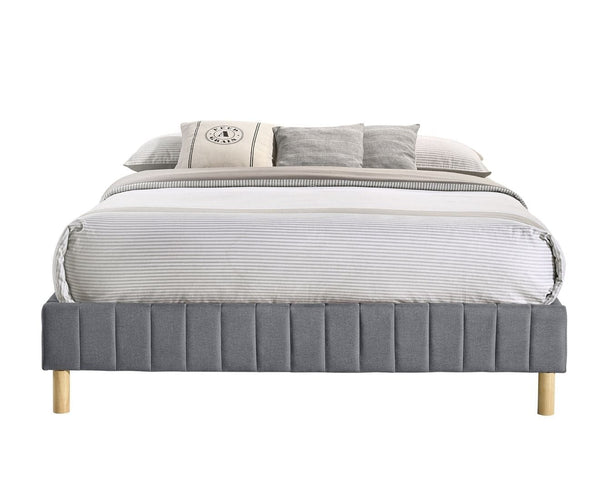 Aries Contemporary Platform Bed Base Fabric Frame with Timber Slat King in Light Grey