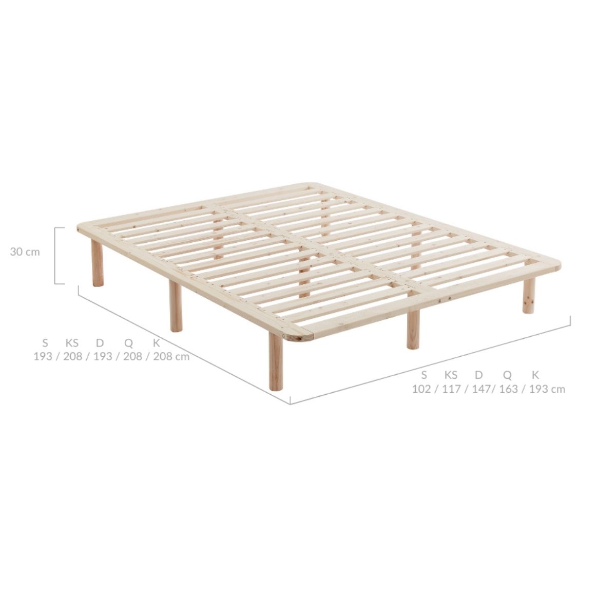 Platform Bed Base Frame Wooden Natural Queen Pinewood