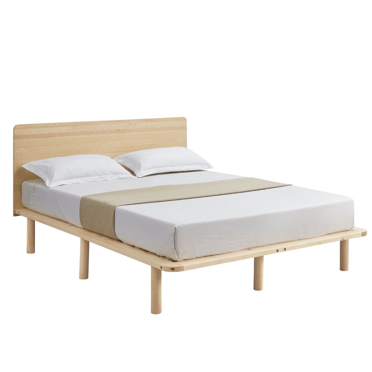 Natural Solid Wood Bed Frame Bed Base with Headboard Double