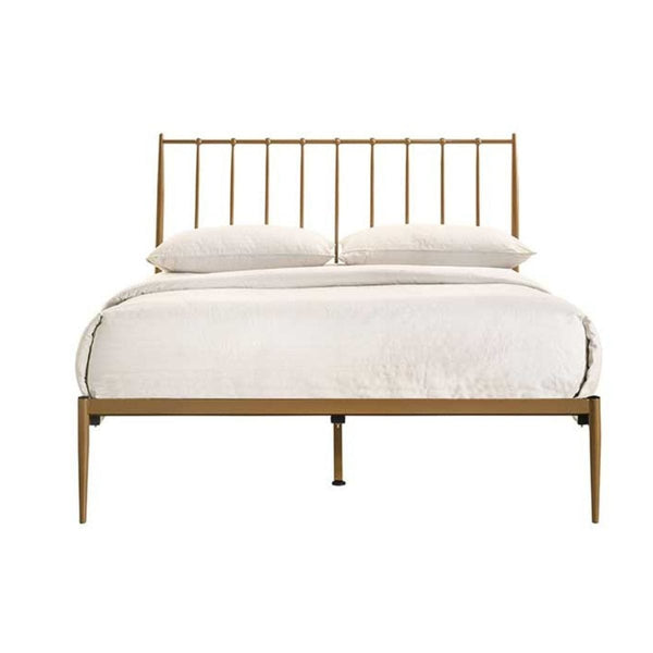 Metal Bed Frame Base Platform in Gold Double Mid Century Timber Slat