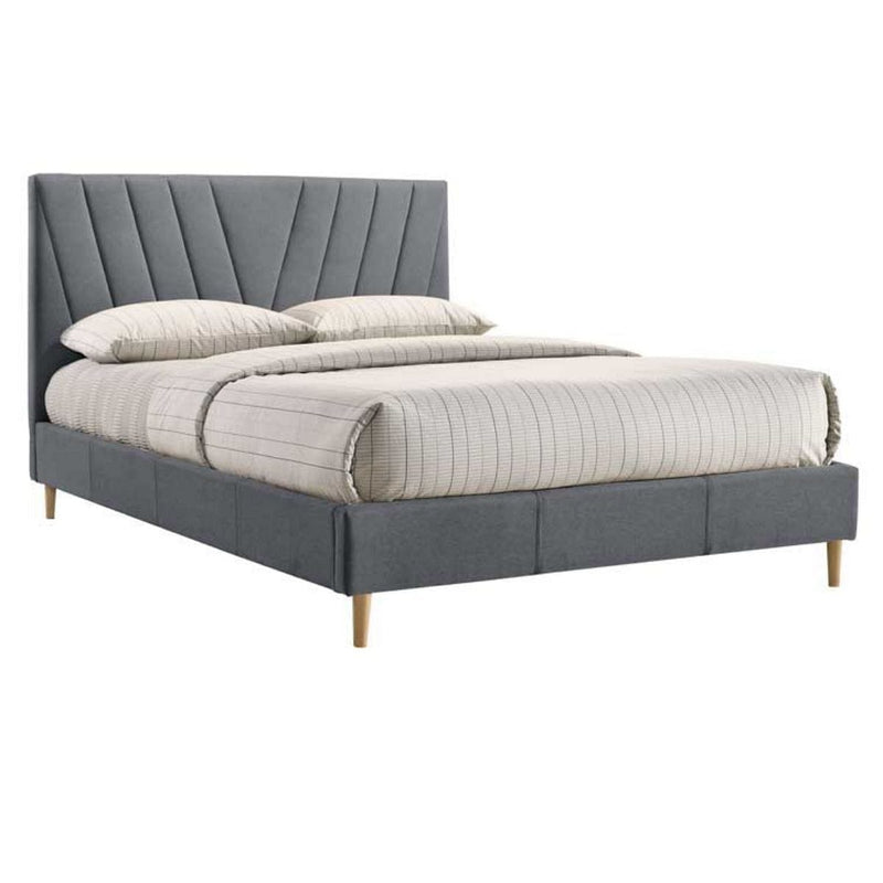 Modern Contemporary Upholstered Fabric Platform Bed Base Frame King Light Grey