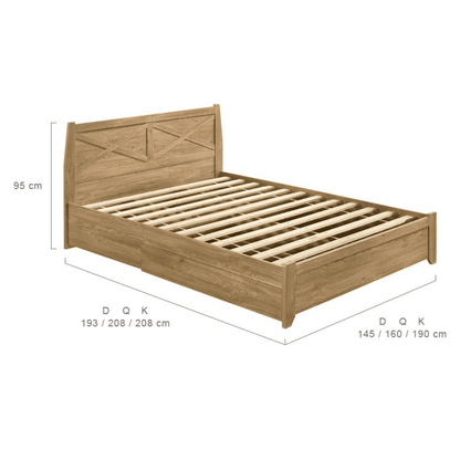 Mica Natural Wooden Bed Frame with Storage Drawers King