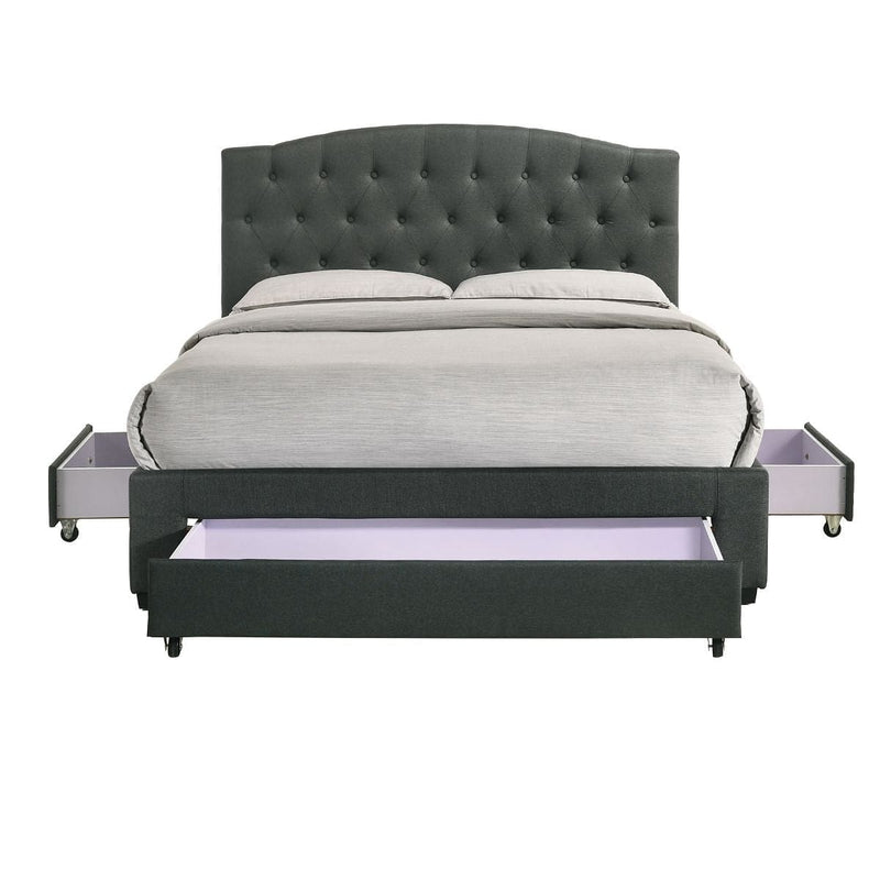 French Provincial Modern Fabric Platform Bed Base Frame with Storage Drawers Queen Charcoal