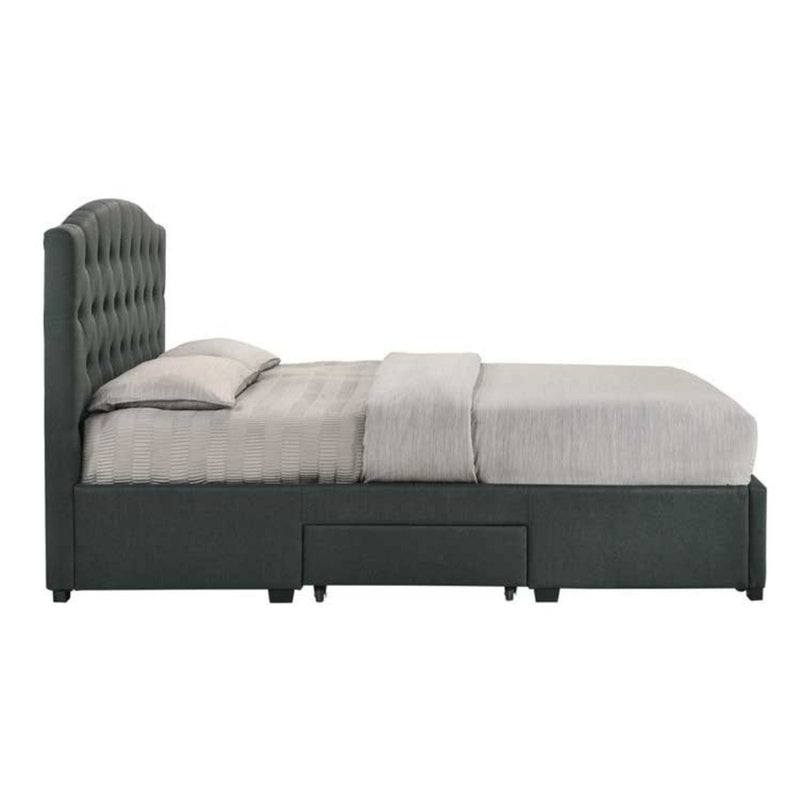 French Provincial Modern Fabric Platform Bed Base Frame with Storage Drawers King Charcoal