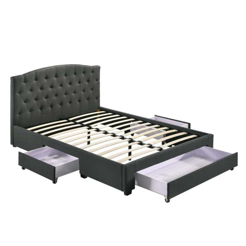 French Provincial Modern Fabric Platform Bed Base Frame with Storage Drawers King Charcoal