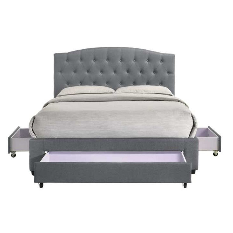 French Provincial Modern Fabric Platform Bed Base Frame with Storage Drawers King Light Grey