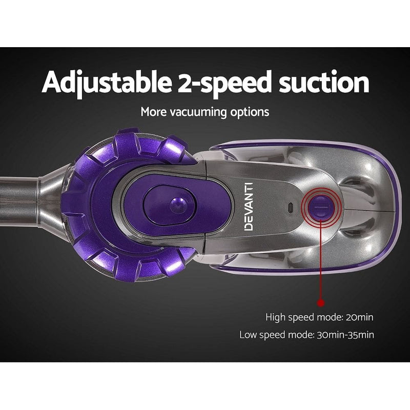 Devanti Stick Vacuum Cleaner Cordless Roller Brush 150W Purple