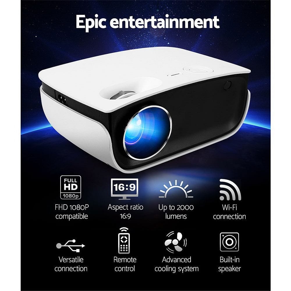 Devanti Portable Mini Video Projector 1080P Wifi Home Theater HDMI White