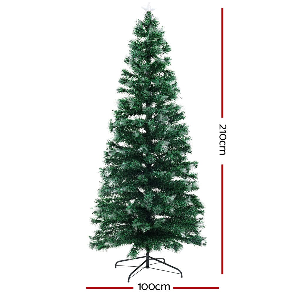 Jingle Jollys Christmas Tree 2.1M 7FT LED Xmas Multi Colour Lights Optic Fibre