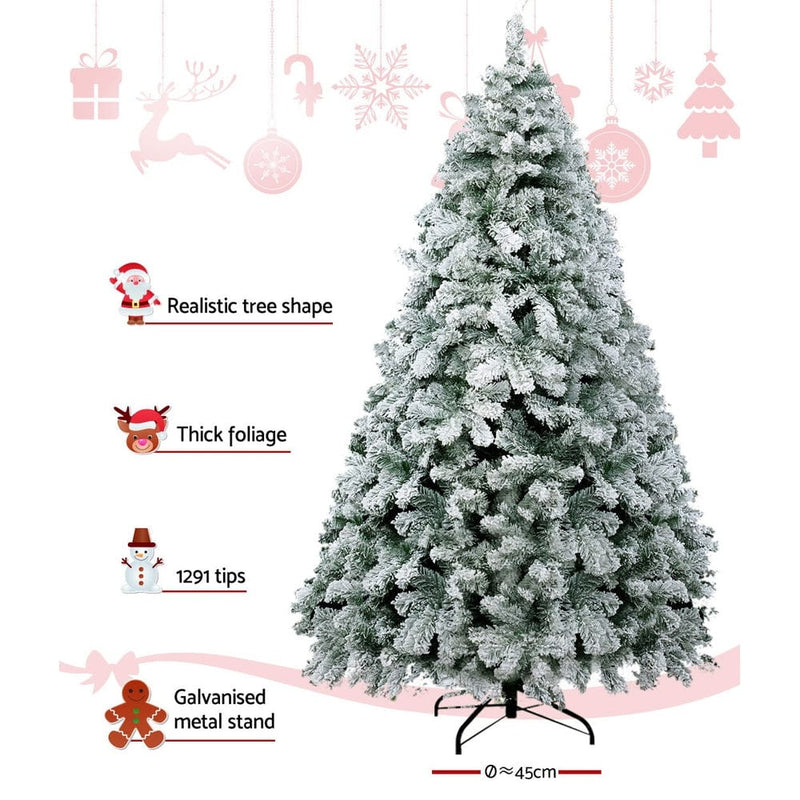 Jingle Jollys Christmas Tree 2.4m Snow Flocked Xmas Tree Decorations 1291 Tips