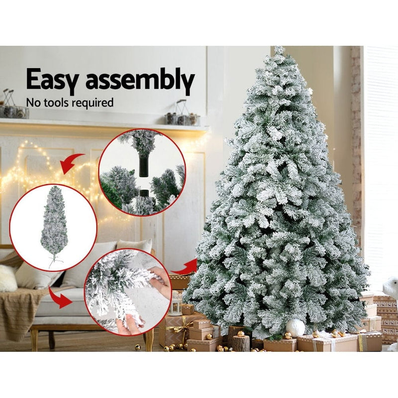 Jingle Jollys Christmas Tree 2.4m Snow Flocked Xmas Tree Decorations 1291 Tips