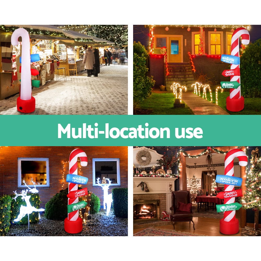 Jingle Jollys Christmas Inflatable Candy Pole 2.4M Illuminated Decorations