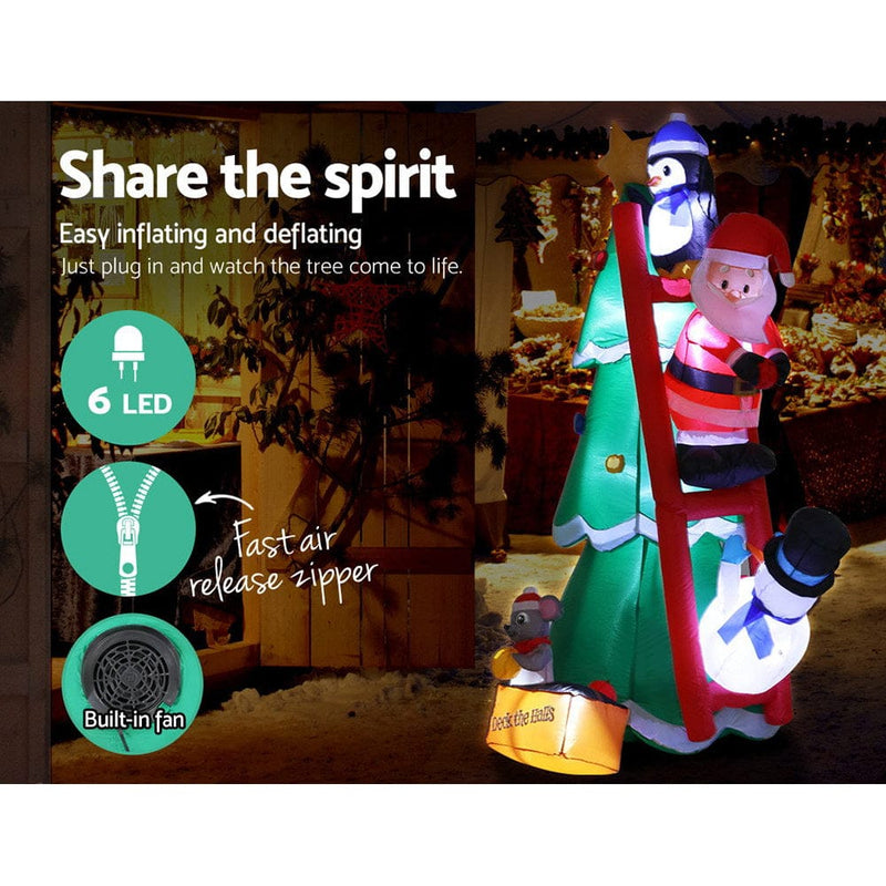 Jingle Jollys Inflatable Christmas Tree Santa 1.8M Decorations Outdoor LED Light