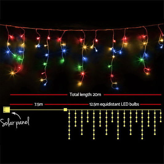 12.5M Christmas Lights Solar Icicle String Light Multi Colour Jingle Jollys