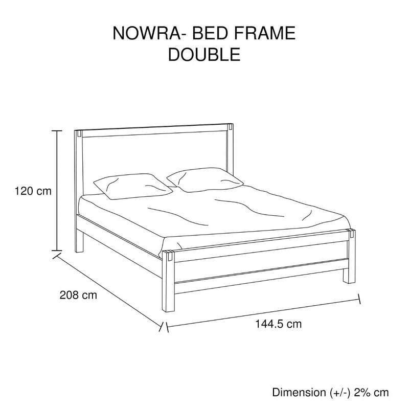 Bed Frame Double Size in Solid Wood Veneered Acacia Bedroom Timber Slat in Oak