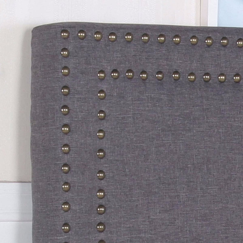 Bed Head Queen Charcoal Headboard Upholstery Fabric Studded Buttons