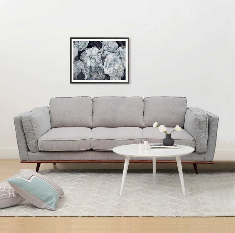 3 Seater Sofa Beige Fabric Modern Lounge Set for Living Room Couch with Wooden Frame