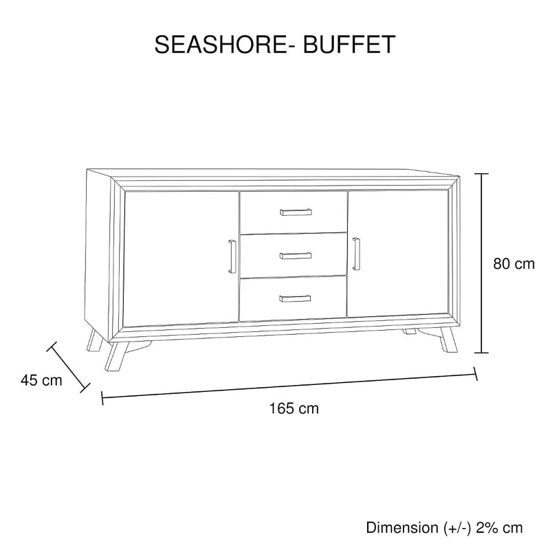 Buffet Sideboard in Silver Brush Colour with Solid Acacia & Veneer Wooden Frame Storage Cabinet with Drawers