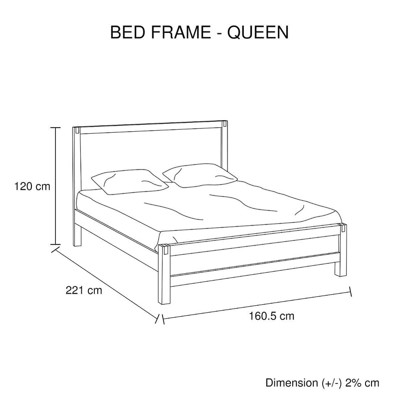 Queen size Bed Frame in Solid Acacia Veneered Medium High Headboard in Oak