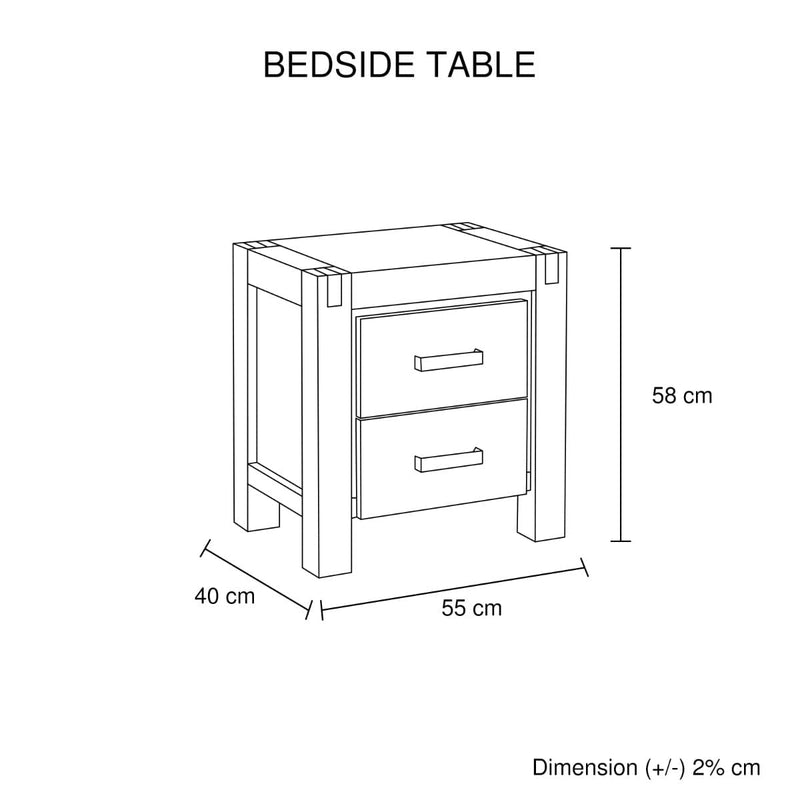 Bedside Table 2 drawers Night Stand in Solid Acacia Wood Oak Colour